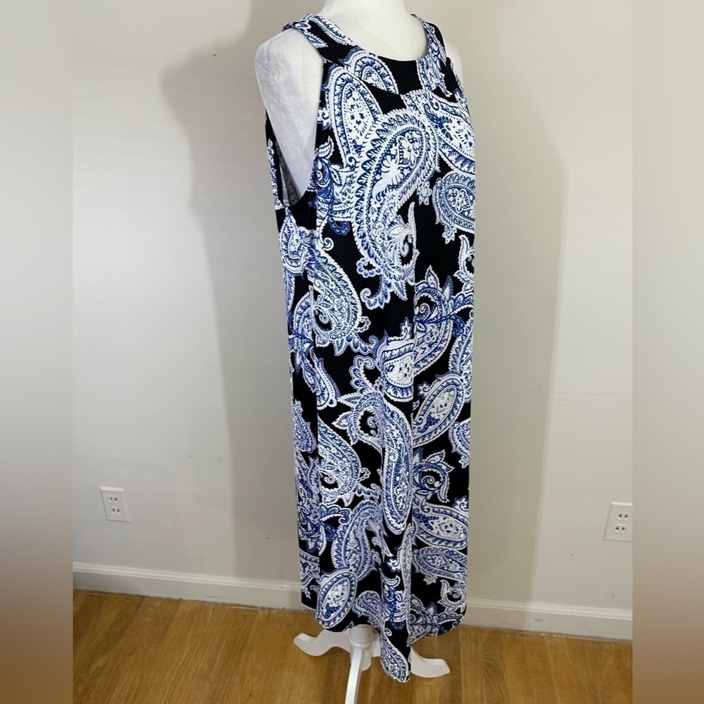 Dana Buchman sz lg long casual dress, beach wear, lunch, shopping blue print